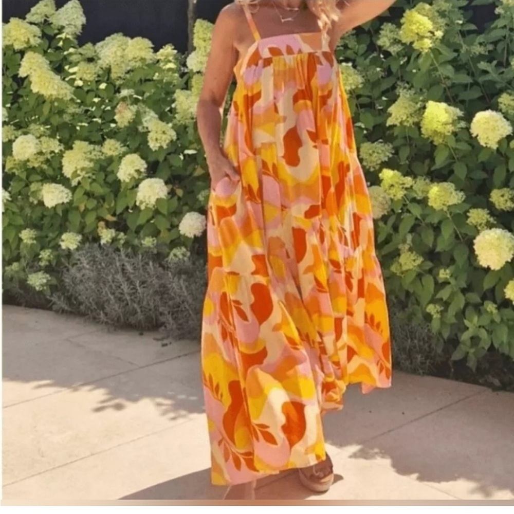 Anthropologie Abel the Label Boho Colorful Square Neck Maxi coastal cowgirl